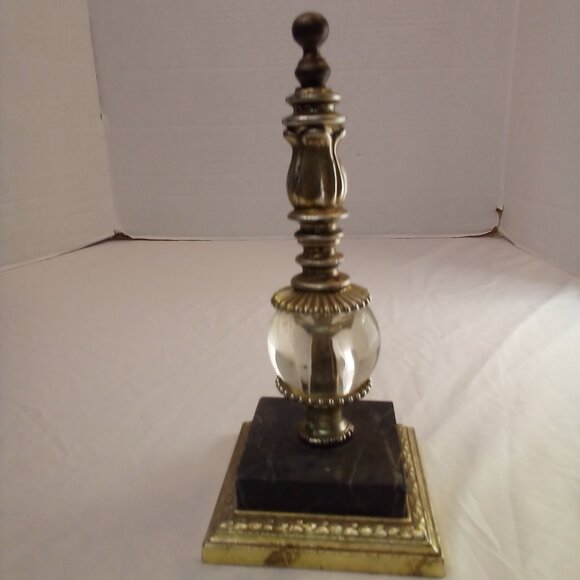 Vintage Dilly Decor Brass Marble Base Glass Ball Made In USA 9" Tall - Picture 1 of 15